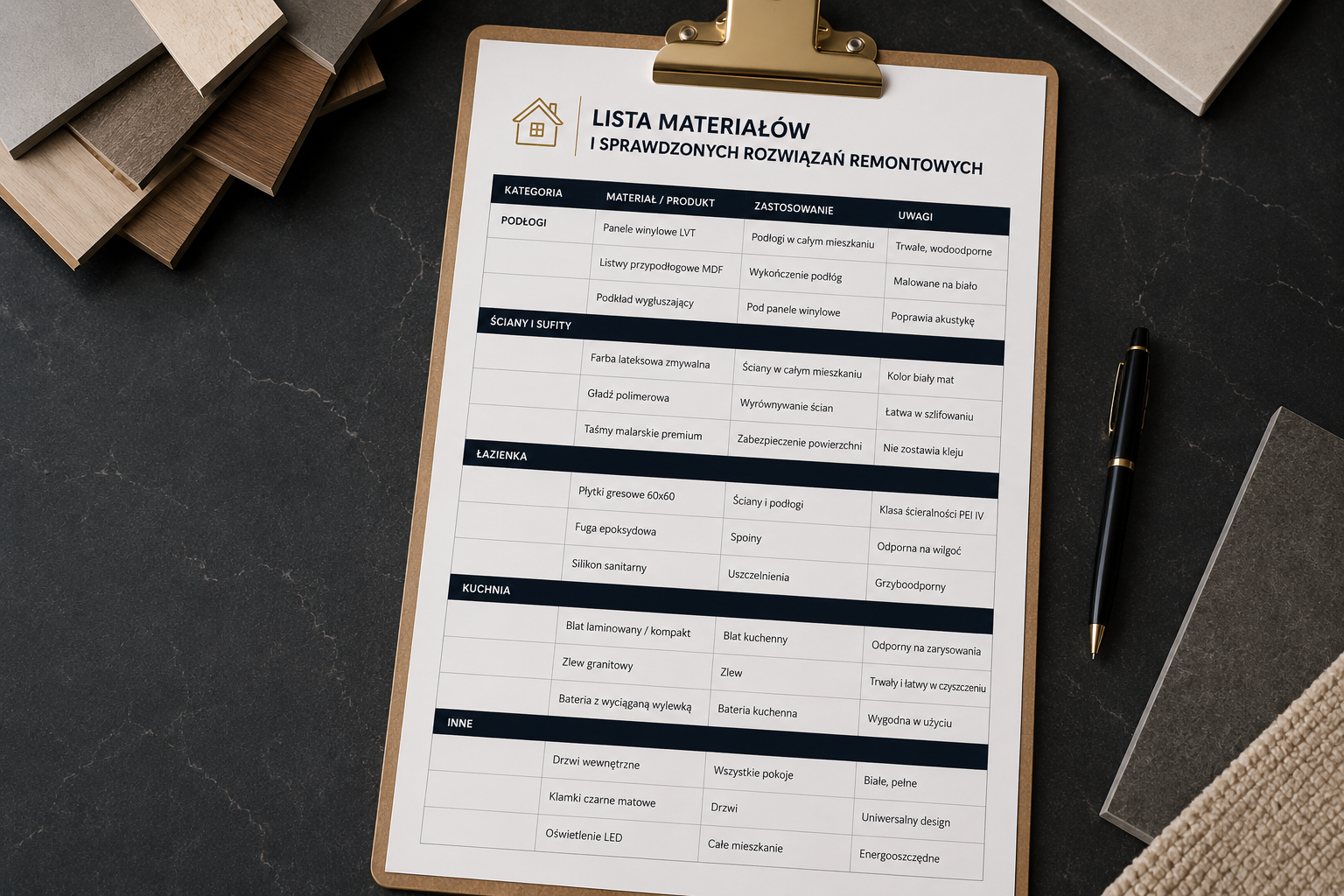 Lista materiałów i sprawdzonych rozwiązań